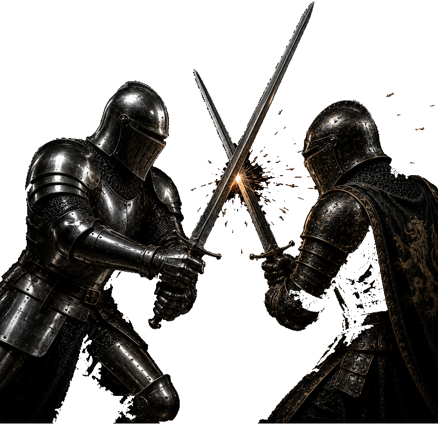 A symbolic execution scene with sparks and disciplined work against a dark background