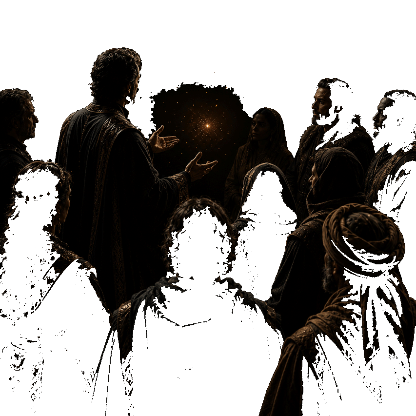 A symbolic network image showing coordinated relationships and sparks against a dark background